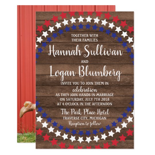 patriotic stars rustic 4th of july photo wedding invitation zazzle com