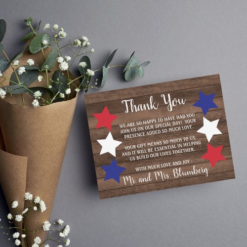 Patriotic Stars Rustic 4th of July Thank You Note Invitation