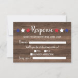 Patriotic Stars Rustic Fourth of July Wood RSVP Card