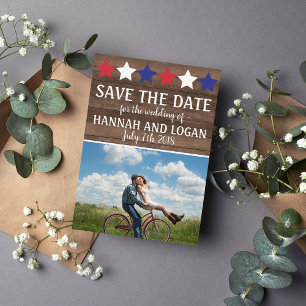 Patriotic Stars Rustic July 4th Save The Date
