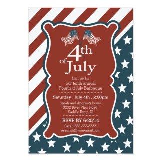 Patriotic Stars & Stripe 4th of July Party 5x7 Paper Invitation Card