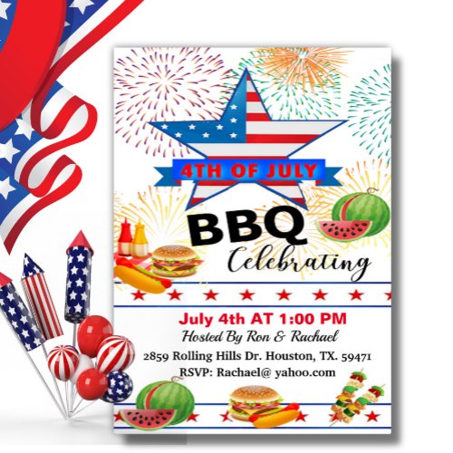 Patriotic Stars  Stripes 4th Of July BBQ Invitation