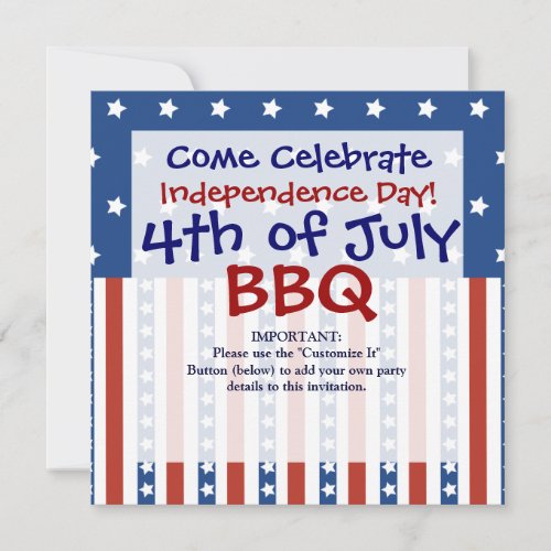 Patriotic Stars Stripes 4th of July Invitations