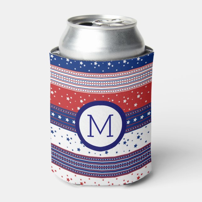 Patriotic Stars & Stripes Abstract American Flag 2 Can Cooler (Can Front)