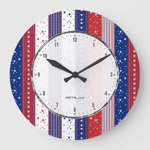 Patriotic Stars  Stripes Abstract American Flag 2 Large Clock