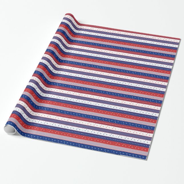 Patriotic Stars & Stripes Abstract American Flag 2 Wrapping Paper (Unrolled)