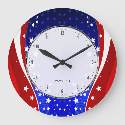 Patriotic Stars  Stripes Abstract American Flag 3 Large Clock