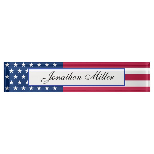 Patriotic Stars & Stripes American Flag  Desk Name Plate (Front)