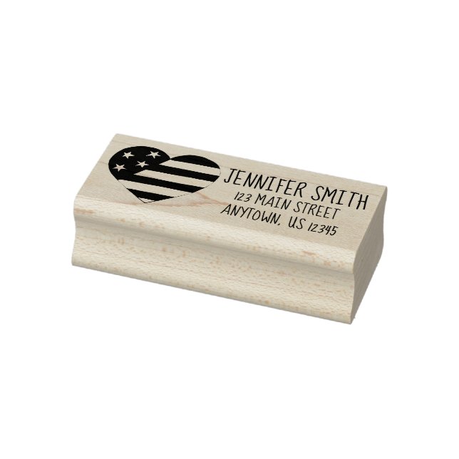 Patriotic Stars Stripes American Heart Address Rubber Stamp (Stamp)