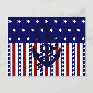 Patriotic Stars Stripes Anchor Sailor Pattern Postcard