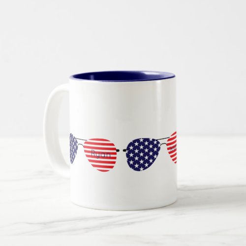 Patriotic Stars Stripes Aviator Sunglasses Names Two_Tone Coffee Mug
