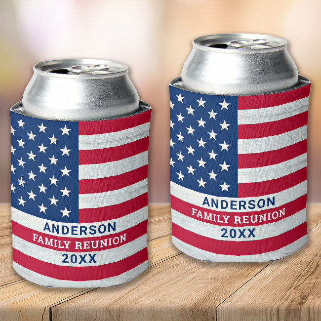 Patriotic Stars & Stripes Custom USA American Flag Can Cooler