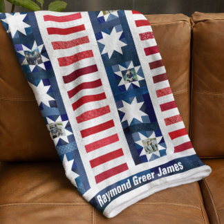Patriotic Stars Stripes Flag Hero Quilt Photo Fleece Blanket