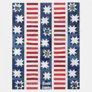 Patriotic Stars Stripes Flag Quilt Photo Memory Fleece Blanket
