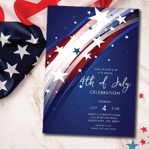 Patriotic Stars  Stripes Fourth of July Invitation
