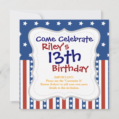 Patriotic Stars Stripes Freedom Flag 4th of July Personalized Invite