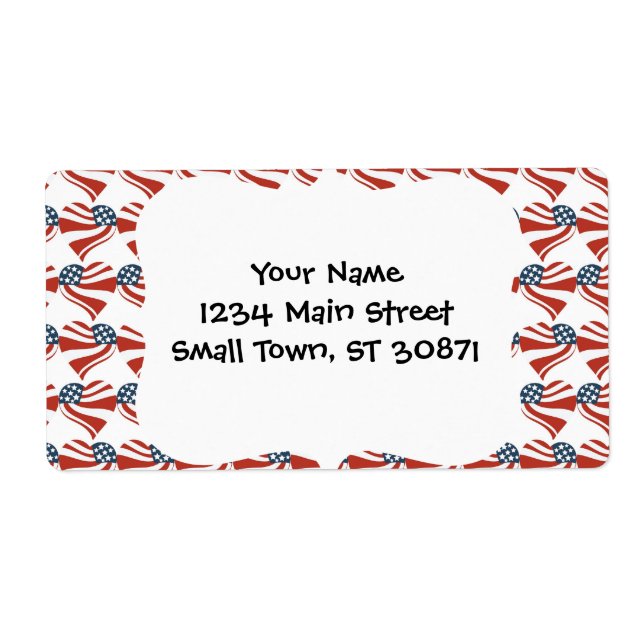 Patriotic Stars Stripes Freedom Flag Hearts Label (Front)