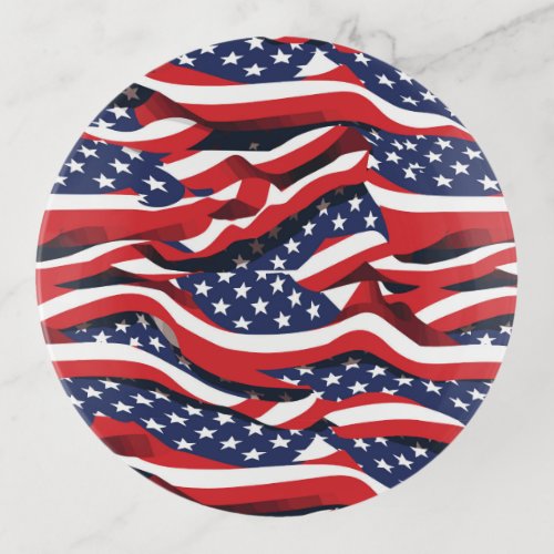 Patriotic Stars  Stripes Glass Trinket Dish