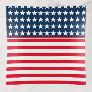 Patriotic Stars & Stripes Glass Trinket Dish