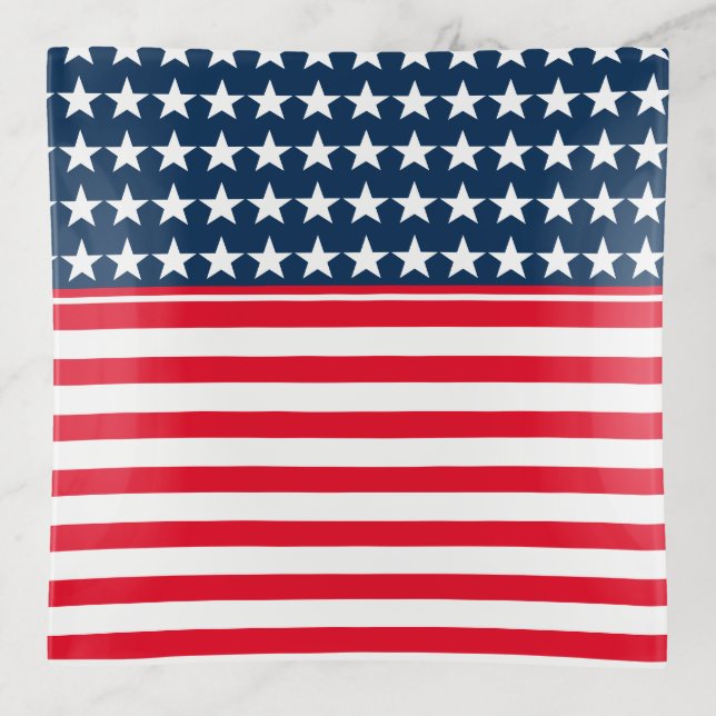 Patriotic Stars & Stripes Glass Trinket Dish (Front)