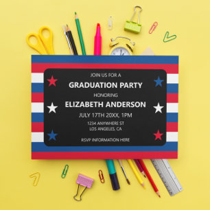 Patriotic Stars & Stripes Graduation Invitation