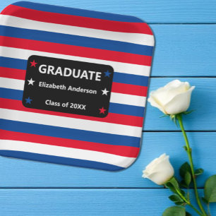Patriotic Stars & Stripes Graduation Paper Plates