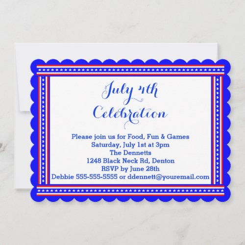 Patriotic Stars  Stripes July 4 Party Invitation