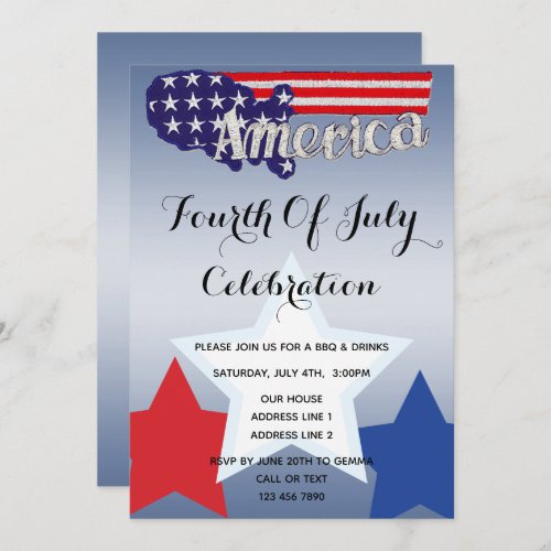 Patriotic Stars  Stripes July 4th Invitation