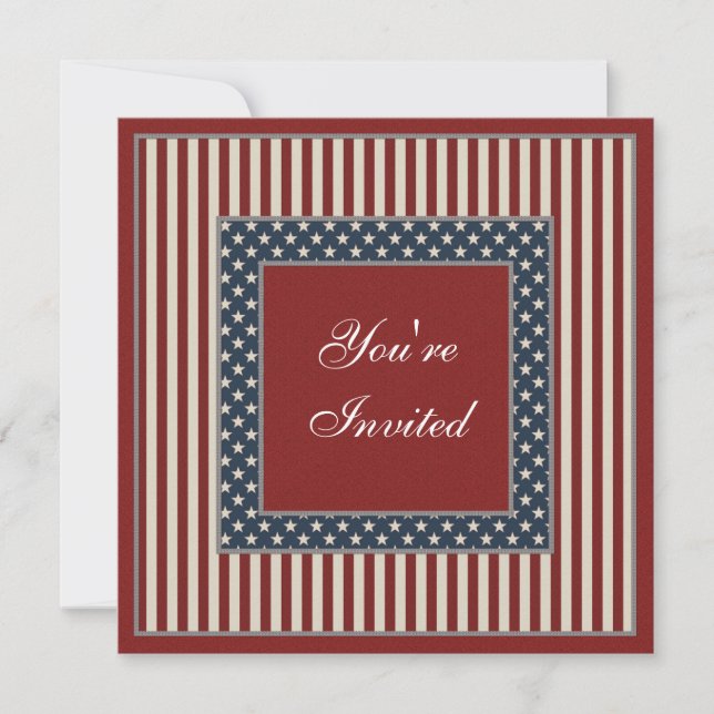 Patriotic Stars & Stripes July 4th Party Invites (Front)