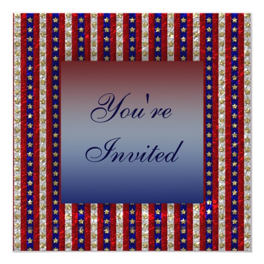 Patriotic Stars & Stripes July 4th Party Invites