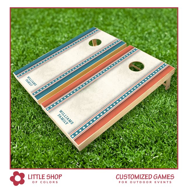 Patriotic Stars Stripes Monogram Cornhole Set (Creator Uploaded)