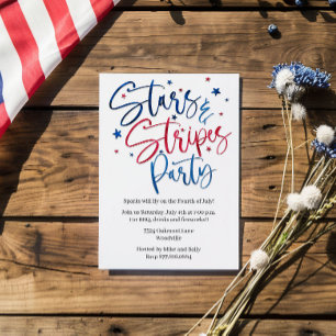 Patriotic Stars & Stripes Party - Red, White, Blue Invitation