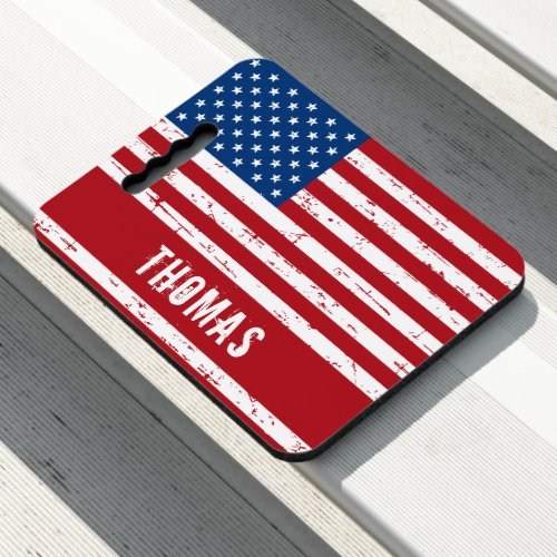 Patriotic Stars Stripes Personalized American Flag Seat Cushion