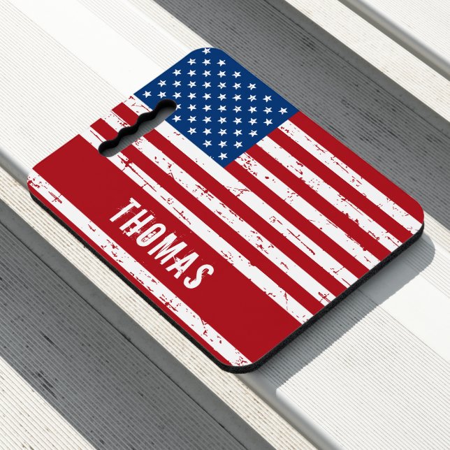 Patriotic Stars Stripes Personalized American Flag Seat Cushion (In Situ)