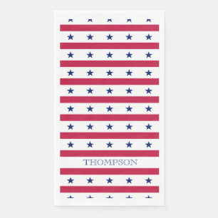 Patriotic Stars Stripes Red White Blue Name Paper Guest Towels