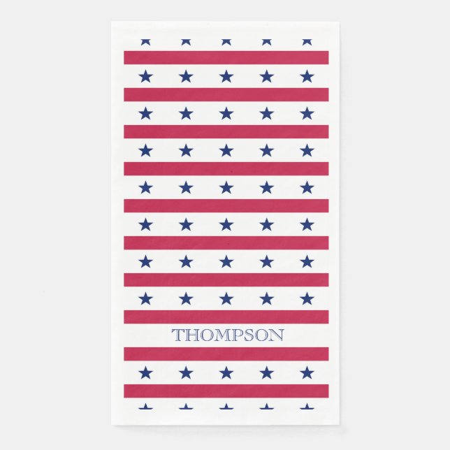 Patriotic Stars Stripes Red White Blue Name Paper Guest Towels (Front)