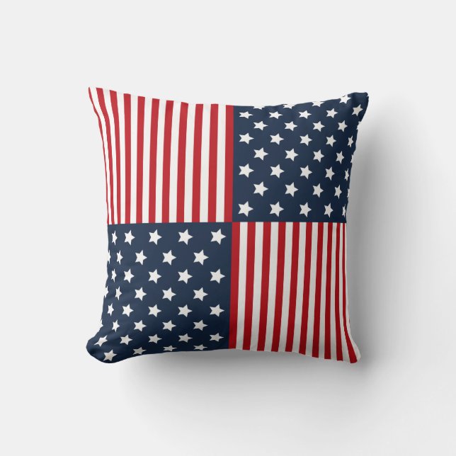 Patriotic Stars & Stripes Red White Blue Pillow (Front)