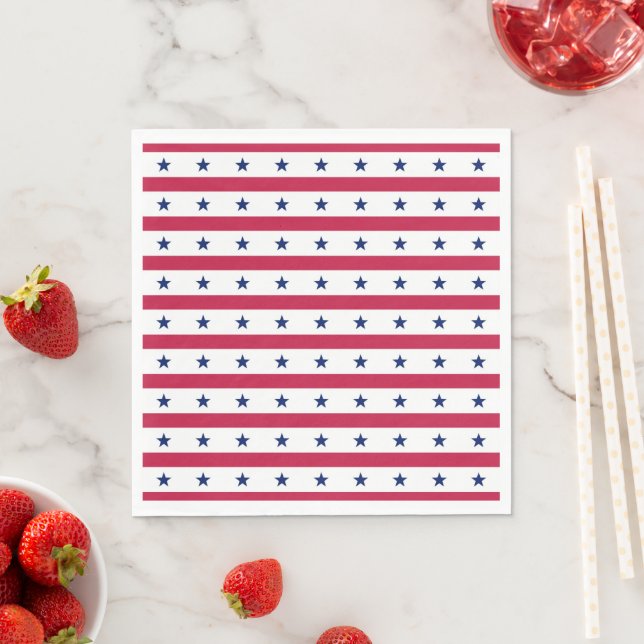 Patriotic Stars & Stripes Red White Blue USA Napkins (Insitu)