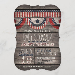 Patriotic Stars & Stripes Rustic Wood Baby Shower Invitation