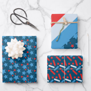 Patriotic Stars Stripes Sprinkles Blue Wrapping Paper Sheets