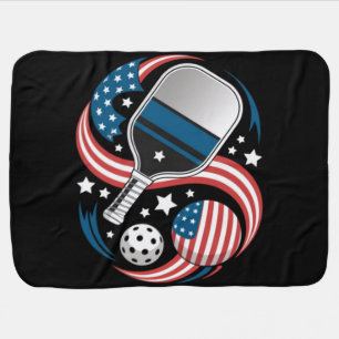 Patriotic Stars Stripes USA Flag Pickleball Baby Blanket