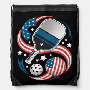 Patriotic Stars Stripes USA Flag Pickleball Drawstring Bag
