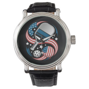 Patriotic Stars Stripes USA Flag Pickleball Watch