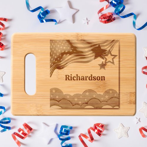 Patriotic Stars  Stripes Wooden Cutting Board
