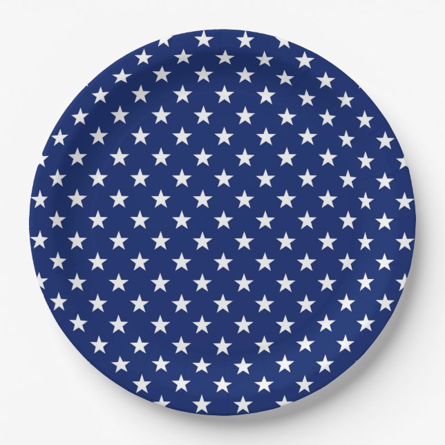 Patriotic Stars Team USA Olympics Blue White  Paper Plates (Front)