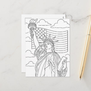 Patriotic Statue of Liberty Coloring Page Holiday Postcard