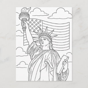 Patriotic Statue of Liberty Coloring Page Postcard