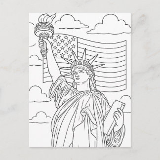 Patriotic Statue of Liberty Coloring Page Postcard