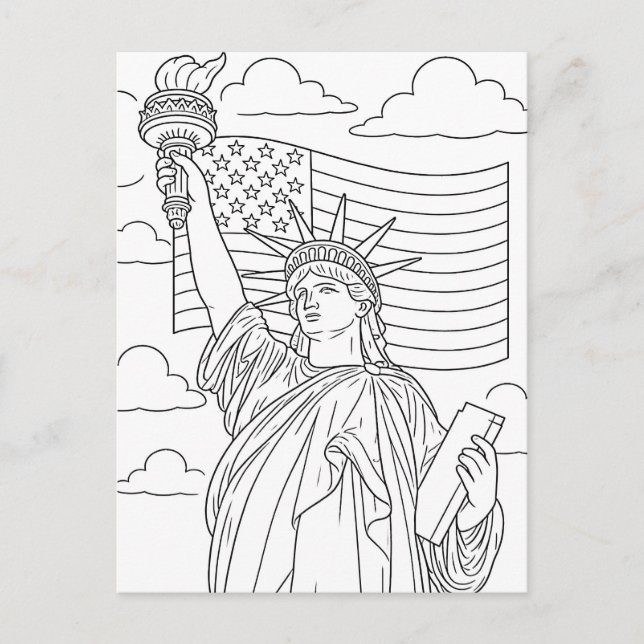 Patriotic Statue of Liberty Coloring Page Postcard (Front)