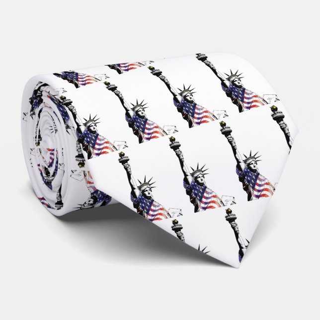 Patriotic Statue of Liberty in American Flag  Neck Tie (Rolled)